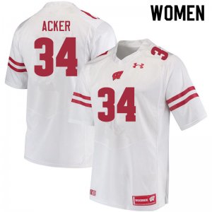 Women's Wisconsin Badgers NCAA #34 Jackson Acker White Authentic Under Armour Stitched College Football Jersey DN31C82HX